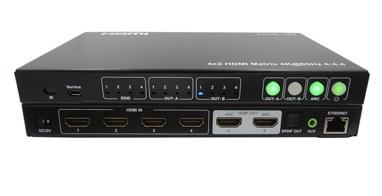 LINK-MI LM-MX15 4x2 HDMI Matrix with Audio Extract Support 4K@60Hz YUV4:4:4, 18Gbps,HDCP2.2, ARC