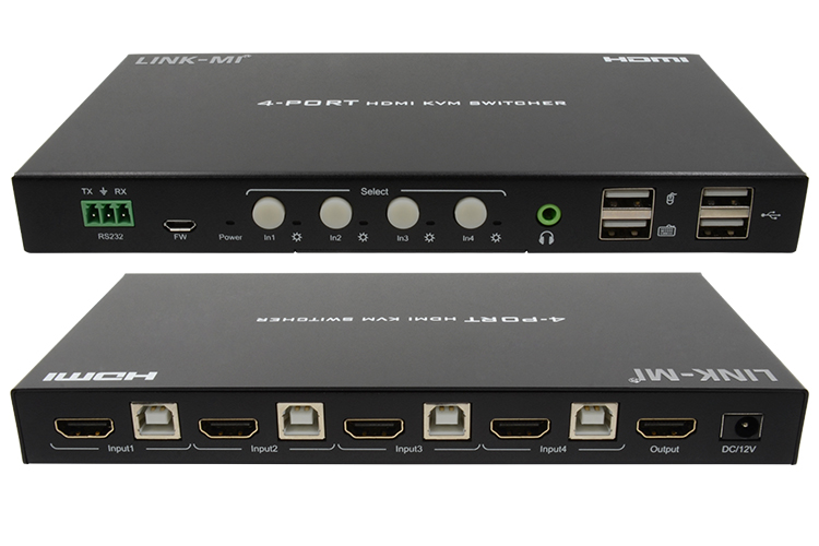 LINK-MI LM-KVM401C 4-Port 4K HDMI KVM Switch Support 4K@60Hz YUV4:4:4,8Bit,with analog audio extract