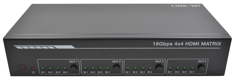 LINK-MI LM-MX44D 4x4 HDMI2.0 Matrix Switcher with L/R Coaxial Audio, 4K@60Hz, 18Gbps, ARC, EDID