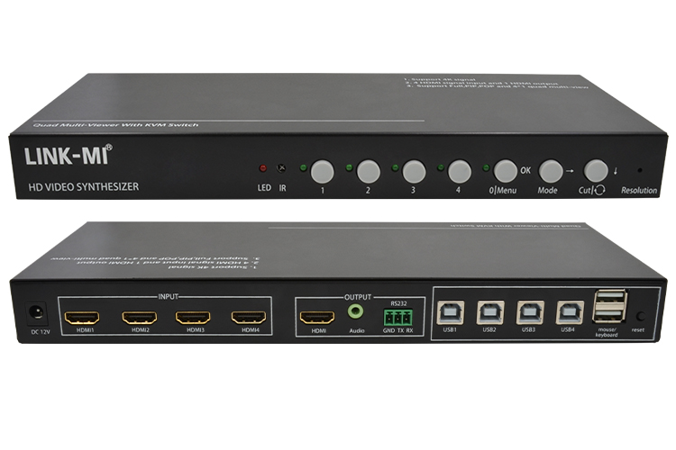LINK-MI LM-SH41K-4K 4x1 HDMI Multi-viewer with KVM Function, 4K@60Hz, Support Seamless Switch