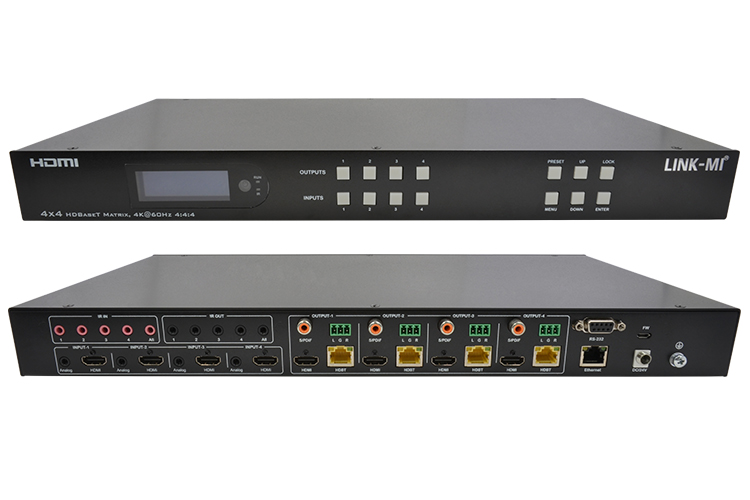 LINK-MI LM-MX07C 70m 4x4 HDMI 2.0 HDBaseT Matrix with 4 HDMI loop out Support 4K@60hz